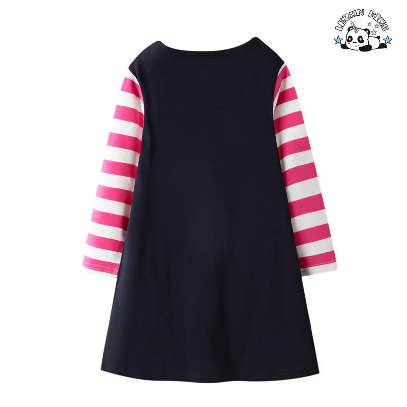 LEZONKIDS - Wholesale Long Sleeve Custom Cartoon Printed Cotton Girls Casual Dresses for Spring